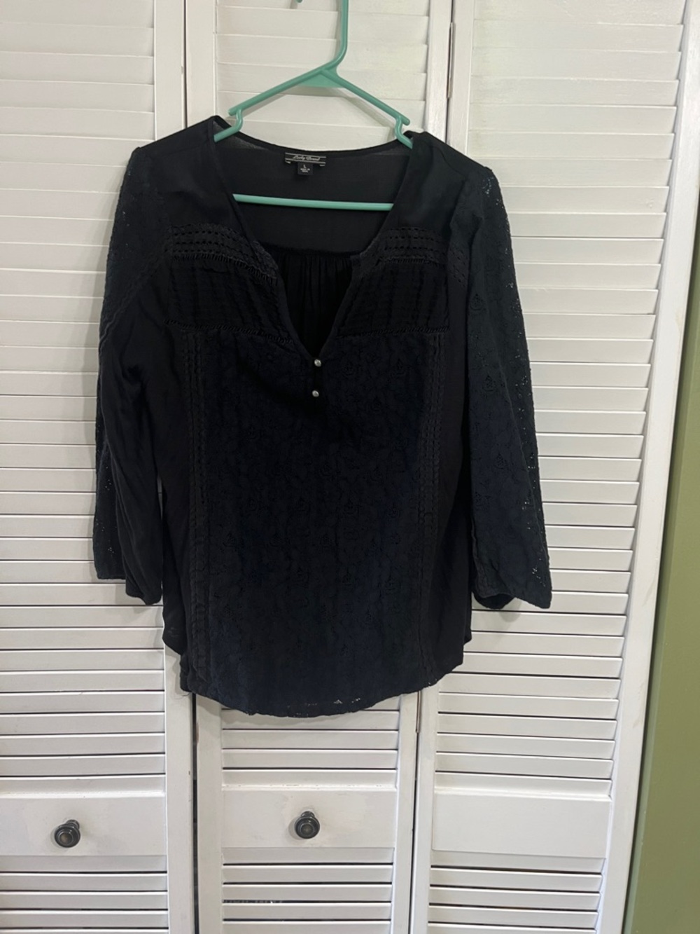 Lucky Brand Black Crochet Peasant Blouse